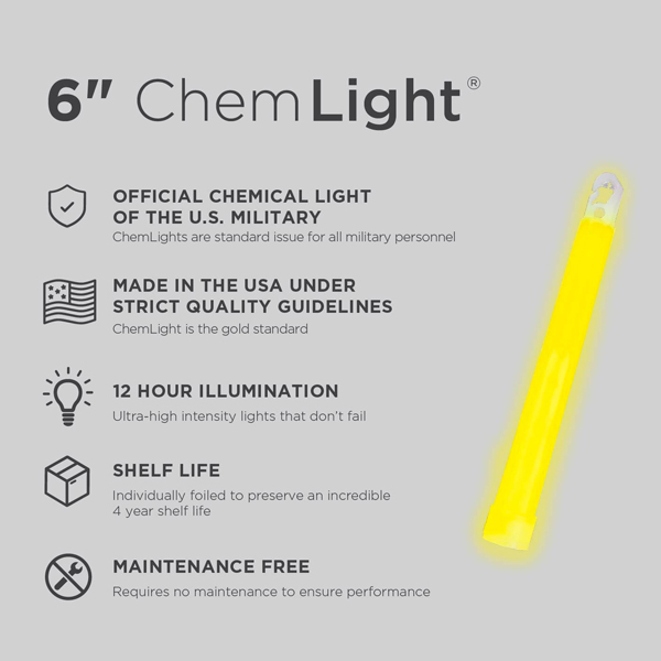 6" Chemlight Yellow 12hr 10Pk