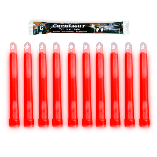 6" Chemlight Red-Hi 30min 10Pk
